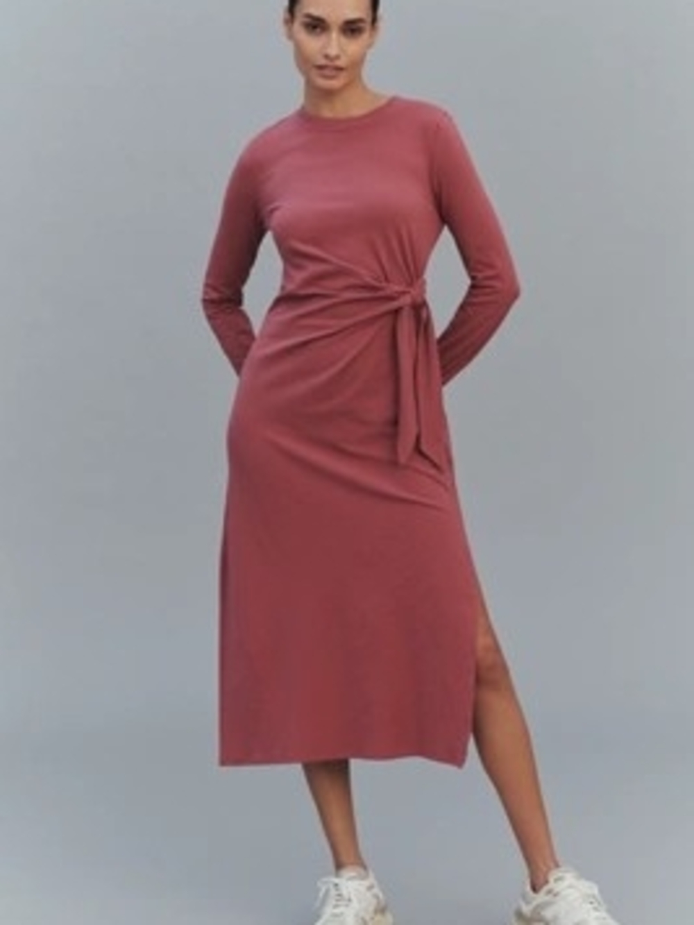 Anthropologie Tie Breaker Long-Sleeve Midi Dress in Dusted Plum
